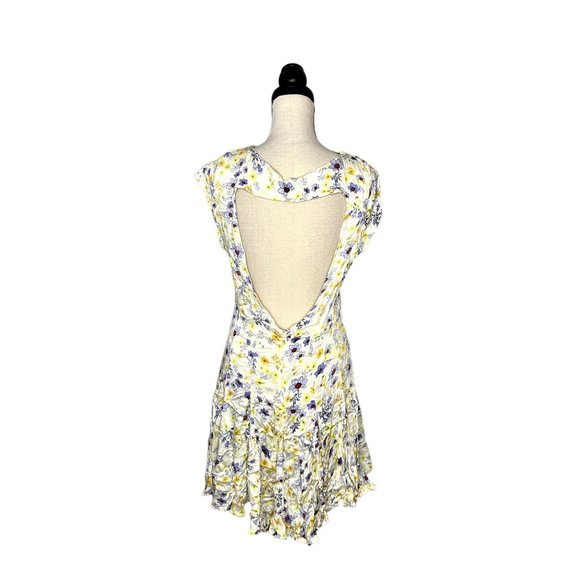 Free People Ivory Combo Floral Short Sleeve It Takes Two Open Back Dress Size L - Picture 4 of 9